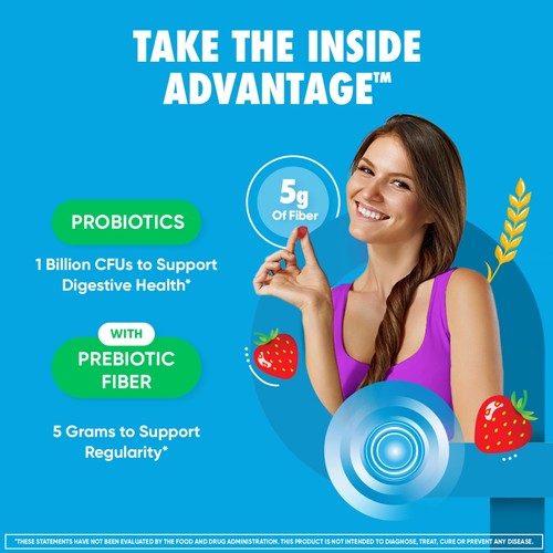 Digestive Advantage Probiotic Prebiotic Fiber Gummies 60 Count Strawberry Flavor - Picture 2 of 16