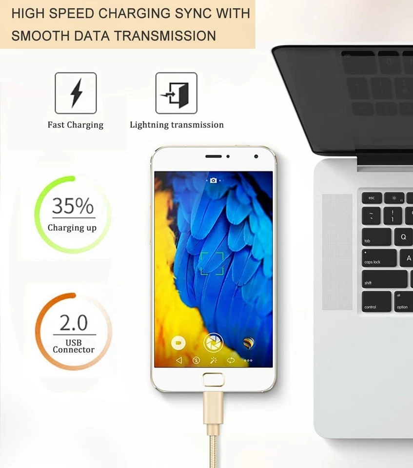 3X Heavy Duty Micro USB Fast Charger Data Cable Cord For Samsung Android LG Gold - Image 4 of 4