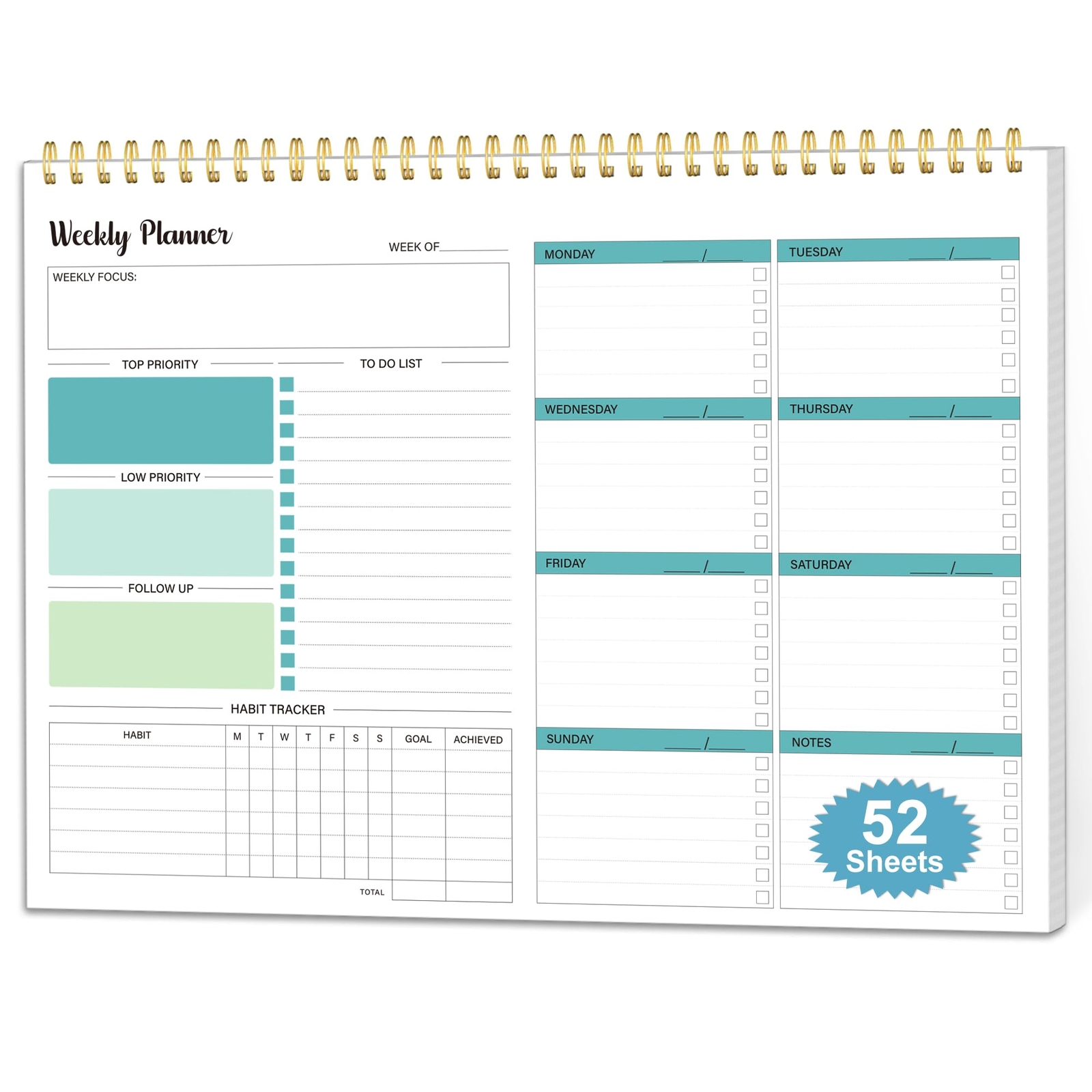 Weekly To Do List Notepad Weekly Planner Undated Habit Tracker Journal Weekly...