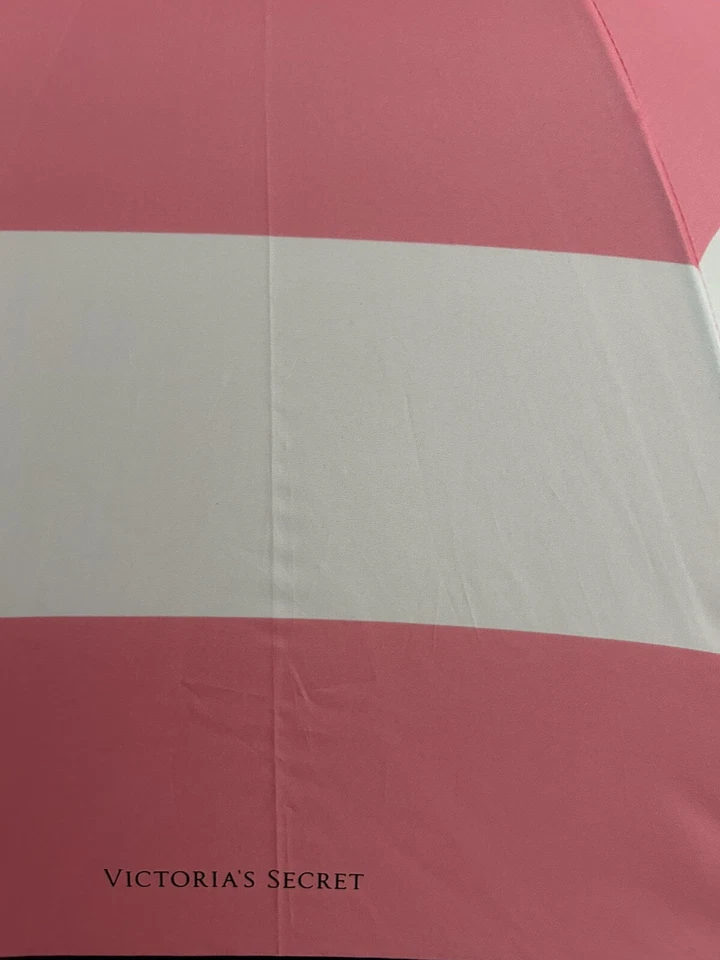 Sombrilla Victoria's Secret Icónica Signature Rosa Blanco Negro Rayas Nueva con Etiquetas Foto 2 de 4