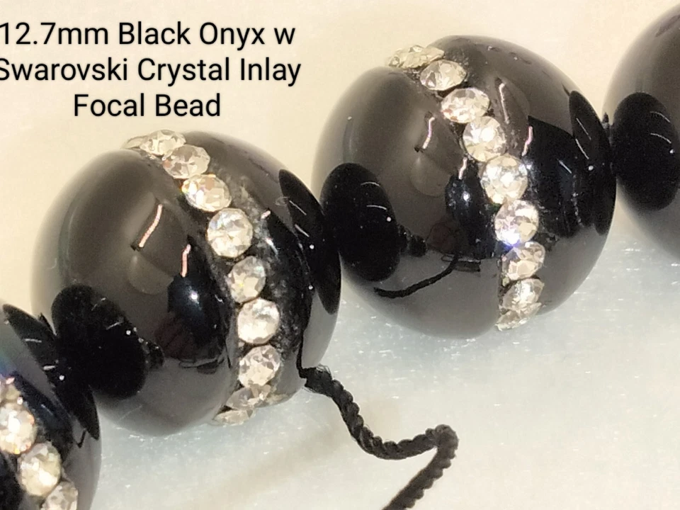 Full Inlay Faceted SWAROVSKI Crystals 12.7mm Black Onyx Round Focal - 1 Piece  - Image 2 of 4