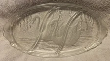 Unbranded Pressed Glass Condiment/Relish/Candy Tray with Clear Swan Design 14x7