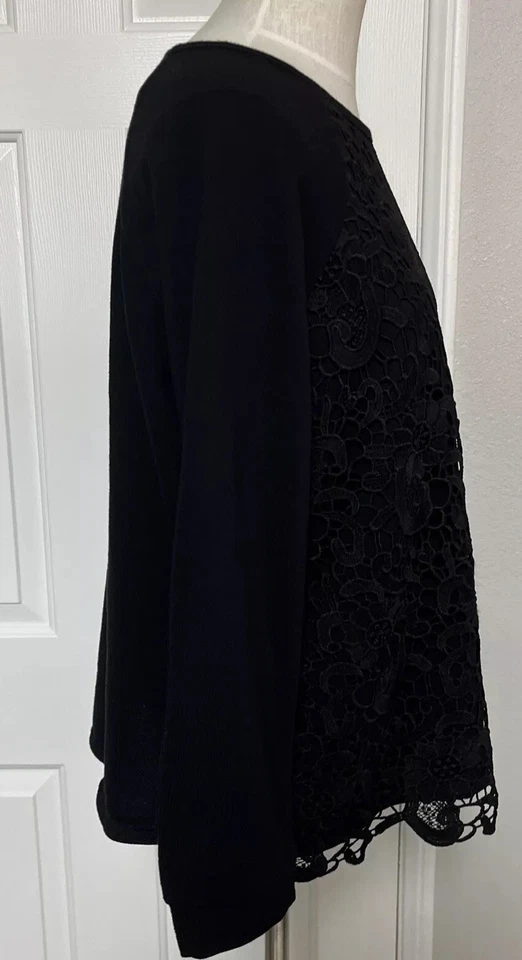 Suéter feminino Adrianna Papell de renda frontal tamanho G grande preto em excelente estado usado! A2 - Imagem 2 de 4