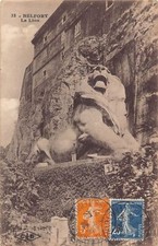 L130 France 1922 Belfort Le Lion Sculpture in Stone Cliff vintage postcard