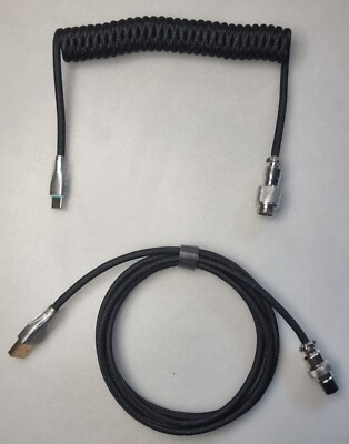 Custom Braided Coiled Aviator Mechanical Keyboard Cable USB Type-C Black.
