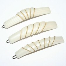 Barrette Snap Art Deco Metal Hair Clip Cream Pearl White Gold New Made in France