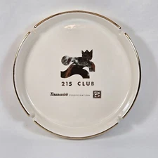 Vintage 7" Brunswick Corp 215 Club Ashtray Bowling Alley Gold Edge USA