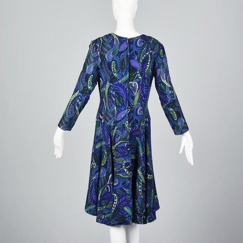 M 1960s Loose Wool Dress Simple Vintage Shift Perky Paisley Print Drop Waist VTG - Picture 3 of 12