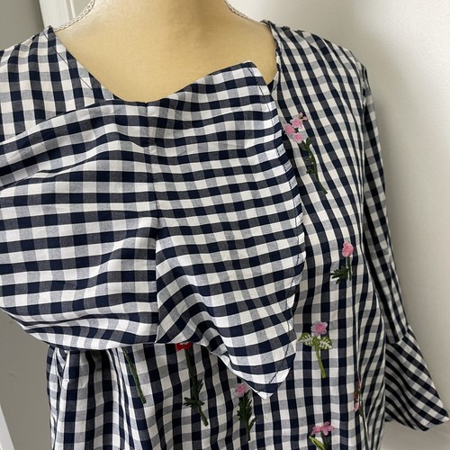 Chelsea & Theodore kariertes Blumenmuster besticktes Glockenärmelhemd Bluse Damen 14 - Bild 4 von 8