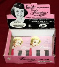 Vintage 1949 Flamingo Hair Pins Store Display Box American Airlines Advertising