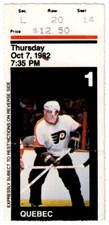 1982 FLYERS - QUEBEC NORDIQUES ticket stub 10/7/82 MARK HOWE Philly Debut crease