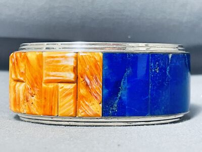 THE MOST UNIQUE NAVAJO LAPIS SHELL STERLING SILVER BRACELET