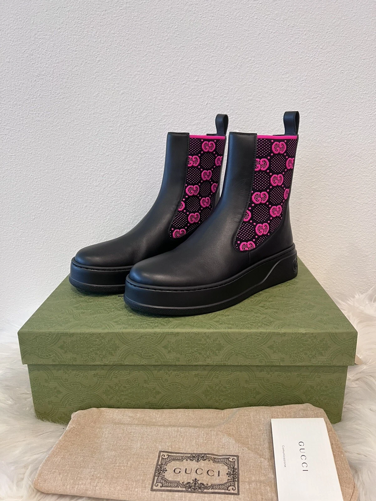 Bottines Gucci Dali Soft GG rose suprême en jersey technique Marmont Zumi 36 neuves dans leur boîte