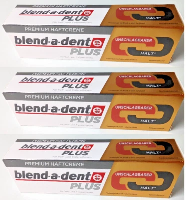 blend-a-dent PLUS Haftcreme 3x 40g neutraler Geschmack für Zahnprothesen