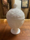 Vintage AVON White Milk Glass Mini Covered Pedestal Candy Dish