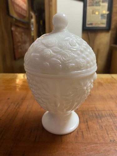 Vintage AVON White Milk Glass Mini Covered Pedestal Candy Dish