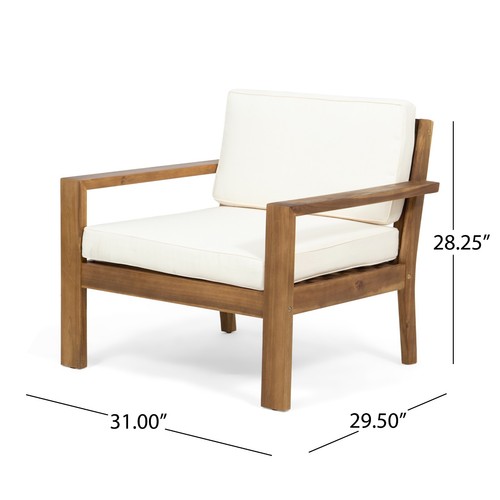 Outdoor Acacia Wood Club Chairs with Cushions (Set of 2), Teak and Cream - Picture 5 of 9