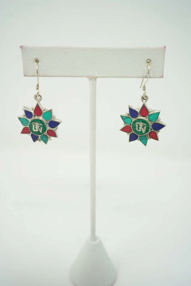 Handmade Tibetan Om Motif Earrings/ Earrings/ Jewelry - Image 3 of 3