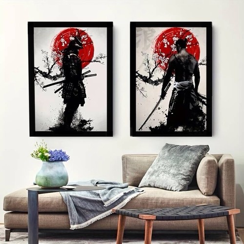 Samurai Warrior Framed Canvas Picture Print Japanese Pictures 2pce set 60 x 40cm - Picture 2 of 5