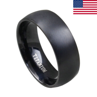 Men's Black Titanium Steel Ring Wedding Engagement Anniversary Band 8MM Size8~11