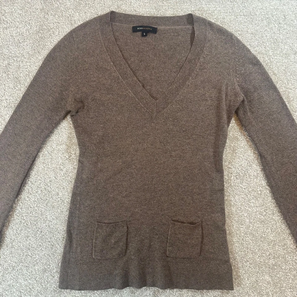 BCBG Maxazria Manga Acampanada Bolsillos Cuadrados Talla Pequeña Mujer Angora Lana Suéter Foto 3 de 4