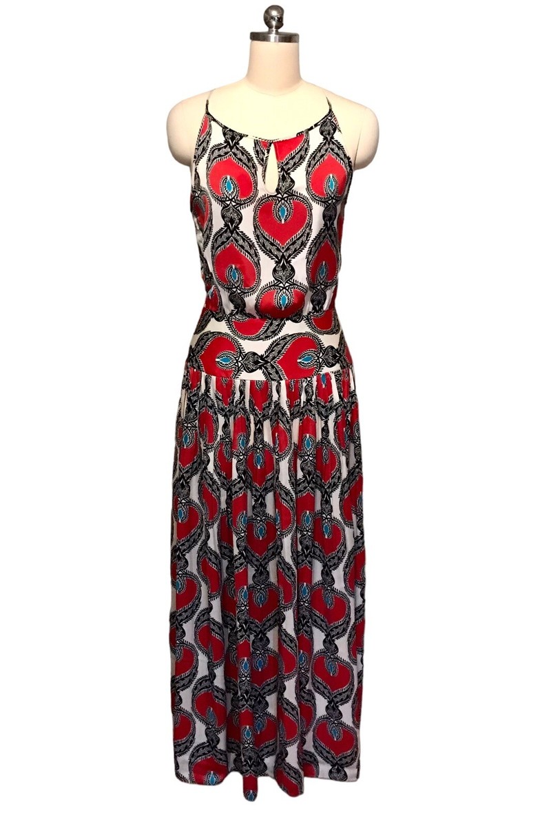 Farm Rio Satin Maxi Dress Halter Open Back See Measurements Approx Womens  Sz 8