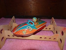 Rare Early Made in Japan Tin Friction Large Speed Boat DOUBLE SCREW
