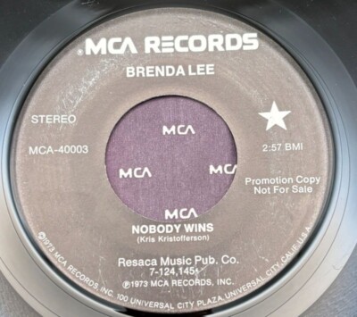 Brenda Lee Nobody Wins 45 Vinyl 70s Pop PROMO MCA 40003 VG+/NM
