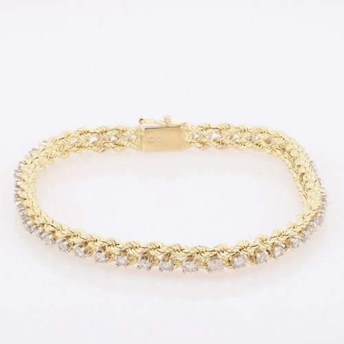 1.43ctw Round Cut Diamond 7" Tennis Bracelet 14k Multi-Tone Gold 11.19 Grams - Picture 5 of 6