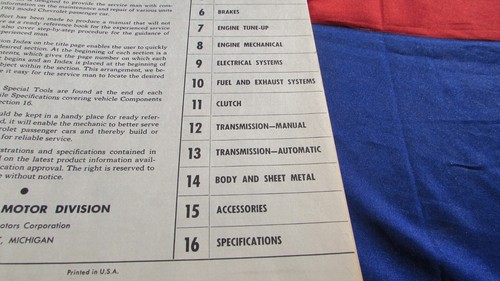 FACTORY CHEVROLET COMPLETE SERVICE/REPAIR MANUAL 1961 PASSENGER CAR MODELS - Foto 9 di 10