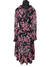 BNWT JD WILLIAMS UK 12 PINK POPPY FLORAL LONG SLEEVE SHEER TIERED SMOCK DRESS