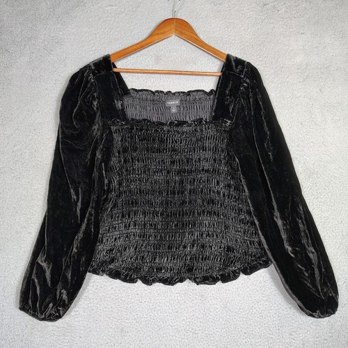 Torrid Top Damen 1 schwarz Samt gesmokt lang Blousonärmel eckiger Ausschnitt cropped