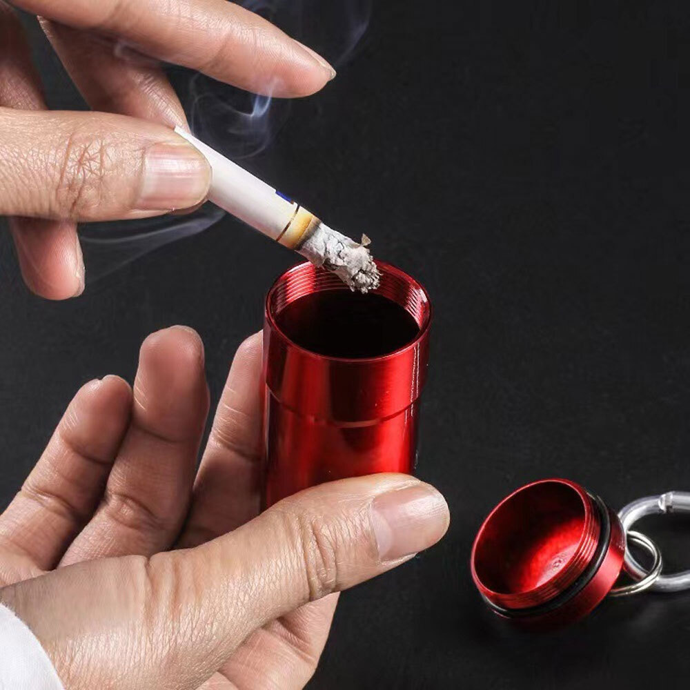 1x Mini Portable Ashtray with Lid Aluminum Storage Tube Windproof Cigarettes