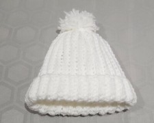 newborn baby hat crochet knit beanie white pom pom baby girl boy wool handmade 