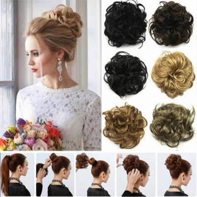 100% Real Thick Curly Messy Bun Hair Piece Scrunchie Natural Hair Extensions USA