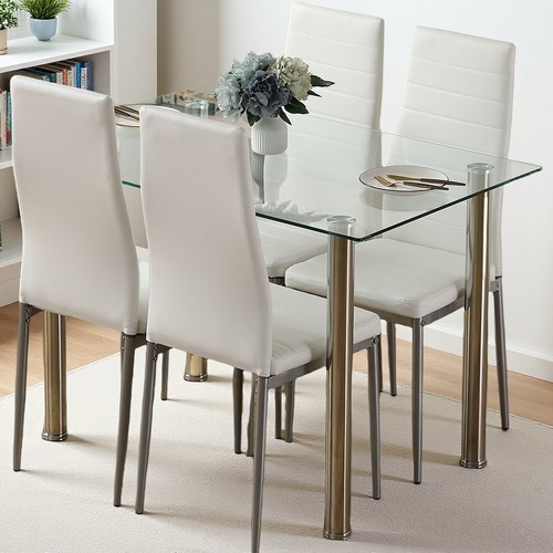 5Pcs Dining Set Kitchen Room Table Set Dining Table and 4 Leather Chairs - Picture 15 of 24