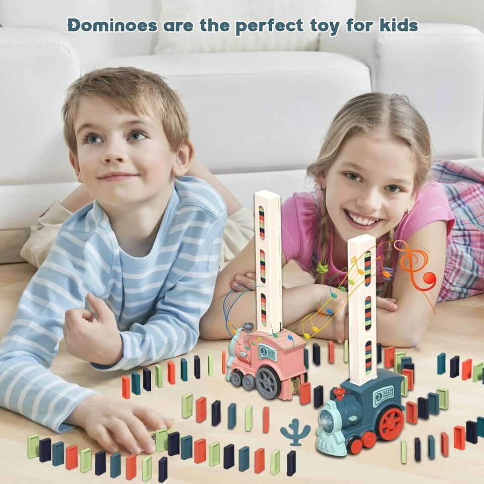 Domino Train Toy Set for Kids 120 Pcs Automatic Dominoes Blocks Birthday Gift 3+ - Image 3 of 4