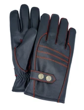 Riparo Men's Genuine Leather Winter Gloves with Fleece Lining - Black/Red Thread