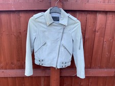 All Saints Latham Suede Biker Jacket, Sky Blue, Size 6 Rrp £358