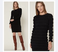 Current Air Metallic Puff Sweater Dress Black Knit Size M Stretchy New