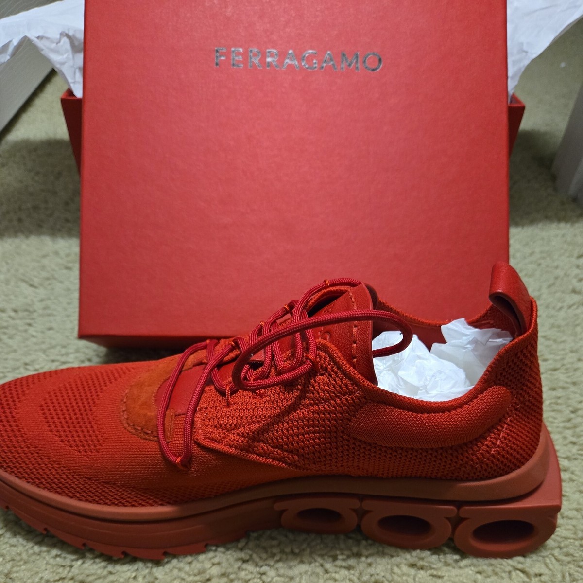 New Ferragamo Nima Knit Low-Top Sneaker Red Size 10.5 MSRP