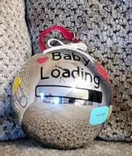 BABY ANNOUNCEMENT ORNAMENT 3" DIAMETER GLASS SHINY SILVER BABY DECORATIONS