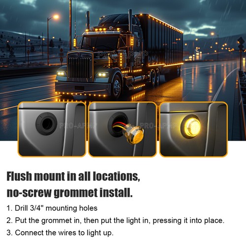 20x 3/4" Round Marker Lights Strobe Amber LED Truck Trailer Side Bullet Light - Picture 5 of 6