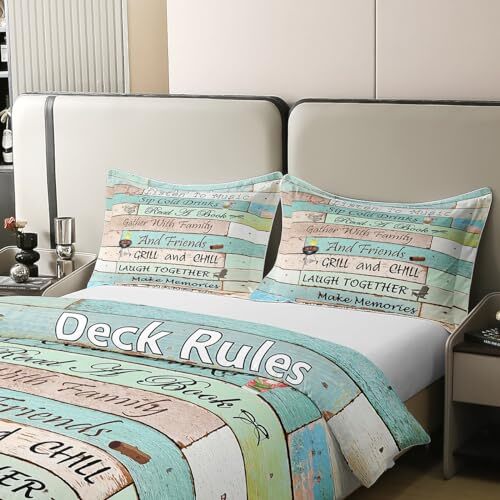 100 Natural Cotton Deck Rules Bedding Set For Boys Teens, Queen Multi