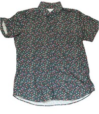Mizzen Main Leeward Shirt Men XL Blue Red Floral Trim Fit Short Sleeve Button