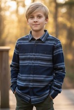 Katin Boys Sierra Flannel Blue Stripes Boys Size Medium 10-12 NWT