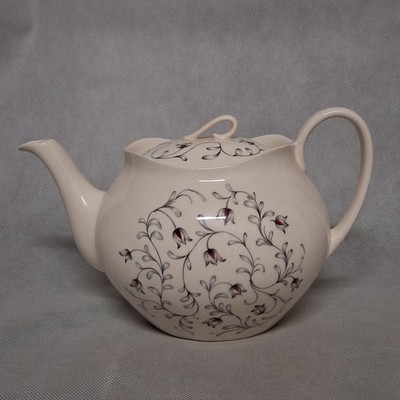 Johnson Brothers Lace Teapot with Lid Gray Pink Flowers Leaves England