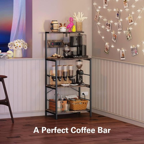 Elegantes 4-stufiges Bäckerregal mit 3 Steckdosen - Rustikal Braun Küchenorganizer - Bild 9 von 9