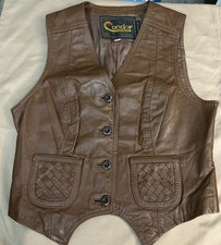 Vtg Milk Chocolate Colored Leather Vest -Women Size 11/12- See Photos    T241