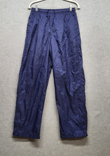 VINTAGE Nike Women Activewear Pants M Navy Swoosh Embroidery Windbreaker 90s